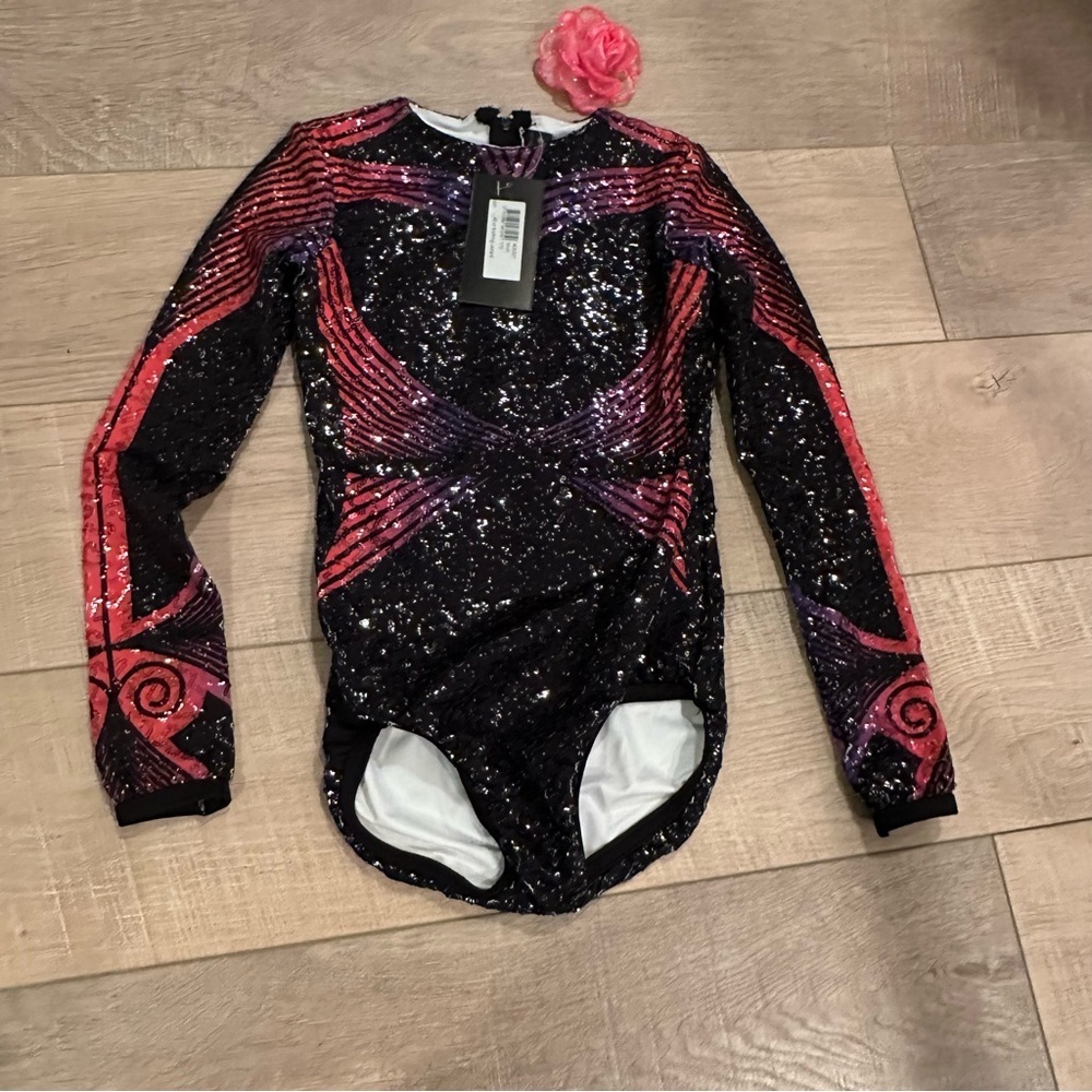 ALEXANDRA COLLECTION GIRLS COMPETITION DANCE SEQUIN  BLACK LEOTARD COSTUME 10